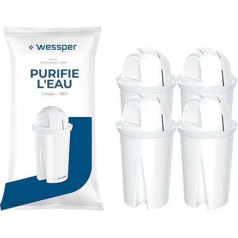 Filtre à eau pour Carafes Filtrantes, Filtre à Charbon Actif, Cartouche Compatible avec Classic, Classic, Carafe – 4 pièces, Bianco (1/5)