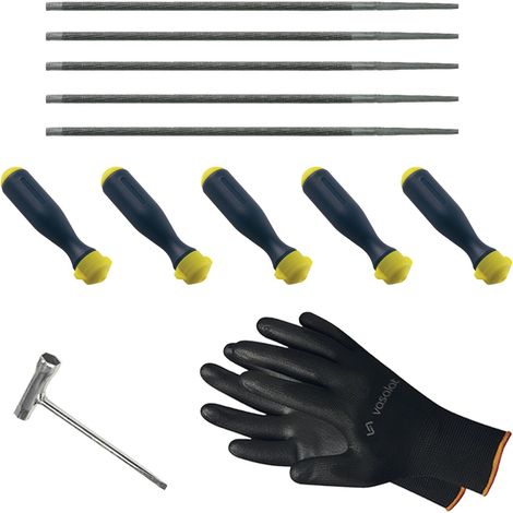Feilenset für Kettensäge - 5-teiliges Feilenset - Feilen für Sägekette - jeweils mit Feilenheft + Kombischlüssel für Motorsäge (1/5)