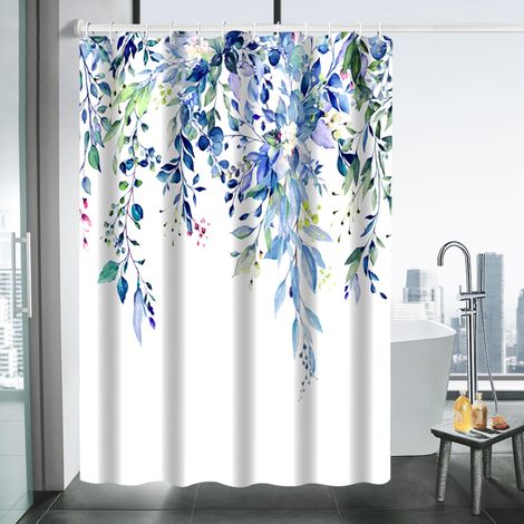 Rideau de Douche Fleurs Rideaux de Douche Anti-moisissure Textile Rideaux de Douche,Etanches 180cm x 180cm avec 12 Crochets Ourlet Pondéré (1/5)