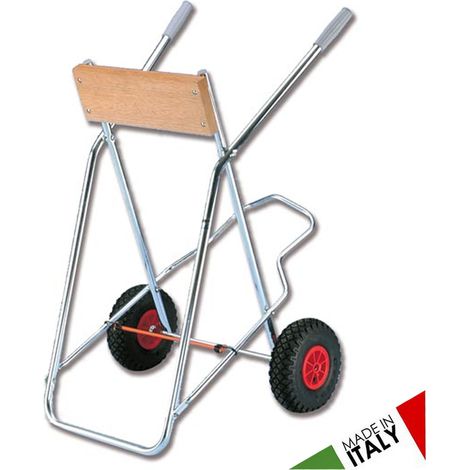 Carrello porta motore con ruote pneumatiche e porta serbatoio motore fuoribordo
