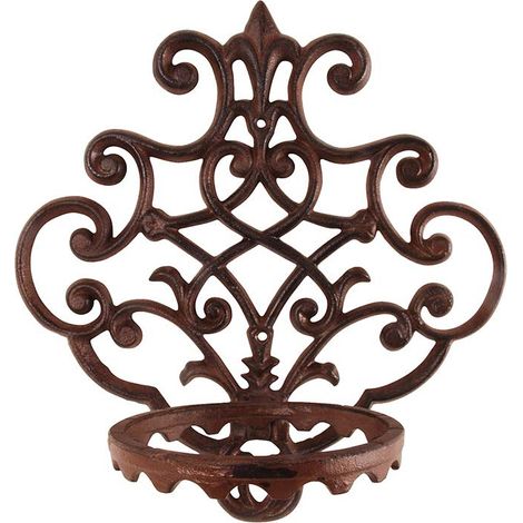 Esschert Design – Support mural pour pot de fleurs en fonte – Design vintage décoratif – Convient aux pots jusqu'à 130 mm – Résistant aux intempéries