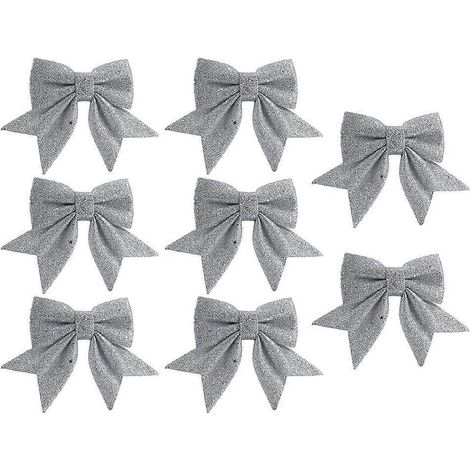 Lot de 8 nœuds décoratifs dorés pour sapin de Noël-12X15CM-Silver