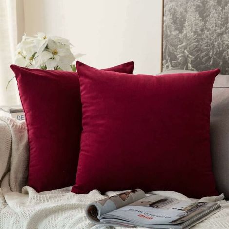 Set of 2 Decorative Velvet Cushion Cover Sofa Pillow Case Super Soft Decoration Home Living Room Bedroom for Couch 45X45CM Burgundy (1/4)