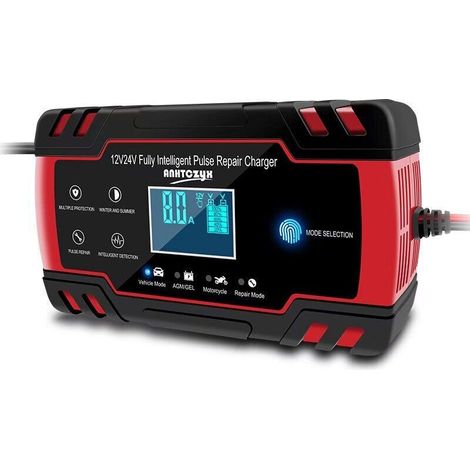 Chargeur de batterie de voiture 8A 12V/24V – Écran LCD – Charge rapide – Protection courts-circuits et surcharges – Pour batteries 6-150Ah (1/5)
