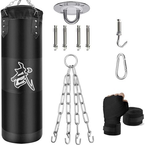 Sacs de Frappe Kit, Sac de Boxe Non-Rempli pour Enfan Adultes avec Bandage de Boxe, chaînes et Crochet, Formation pour Kickboxing MMA Muay Thai Karate Taekwondo (1/5)