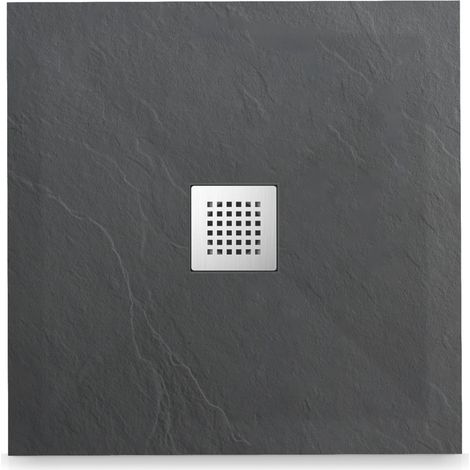 Balneo Receveur de douche extra-plat, en résine 90x90x2,5cm, recoupable sur mesure, texture Ardoise, gris foncé, Stone Tray (1/5)