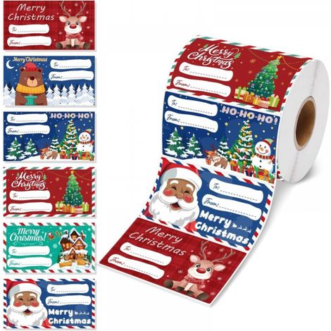 Étiquettes cadeaux de Noël colorées 2,95 1,6 pouces 1 rouleau 240 autocollants Étiquettes cadeaux de Noël Papier d'emballage de Noël ZB98 (1/5)