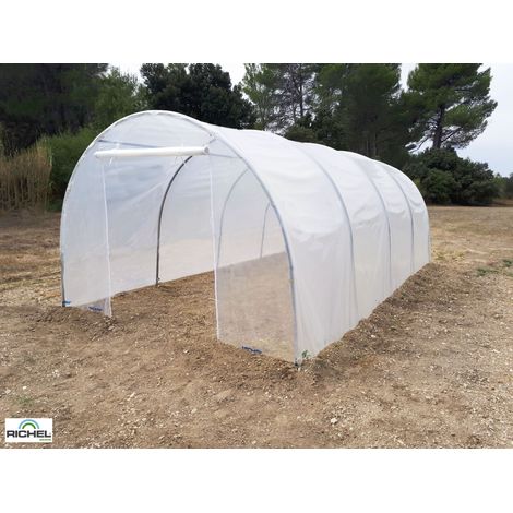 Serre tunnel 3x6m – Armature acier galvanisé – Couverture polyéthylène 180µ – 2 portes zippées pour ventilation optimale – Richel