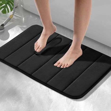 Tapis de Bain Antidérapant en Mousse à Mémoire de Forme, 50 x 80cm Absorbant Tapis Salle de Bain, Lavable en Machine, Séchage Rapide, Doux et Confortable, Noir (1/5)