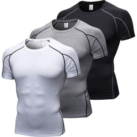 3er-Pack Herren-T-Shirts mit kurzen Ärmeln, schnelltrocknend, zum Laufen, Fitness, Sport, Basic-Tanktops, Größe L