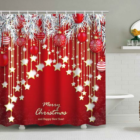 200 x 230 cm großer Duschvorhang mit Weihnachtsmotiv, Weihnachtsmann und Rentier, Badezimmer-Dekorationsset, wasserdichtes Material, inklusive 12 Haken