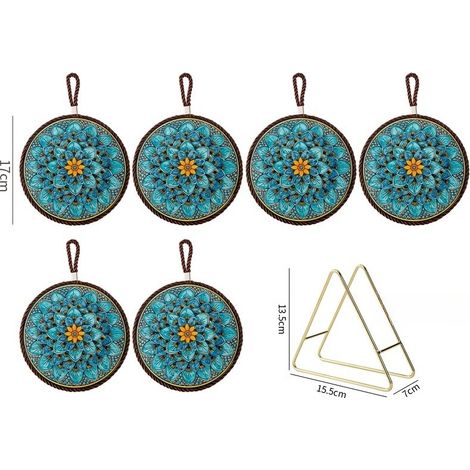 Lot de 6, sous-verres originaux, sous-verres absorbants en liège et céramique, avec support, sets de table antidérapants, pour la cuisine et le salon (1/5)