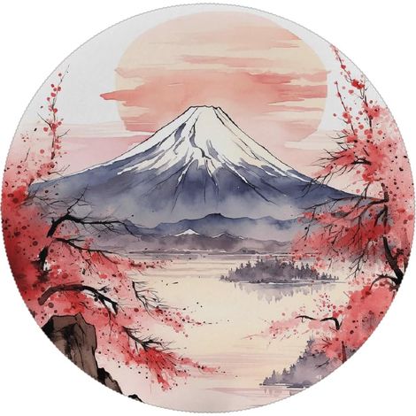 Lot de 1 set de table rond japonais Mount Fuji Cherry Blossoms - Résistant à la chaleur - Lavable - En polyester - Pour cuisine, décoration d'intérieur, vacances, fêtes de mariage, intérieur et'1 pièc (1/5)