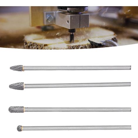 Tête de meulage allongée en carbure de tungstène (4 pièces), kit de meulage rotatif monobloc en carbure de tungstène (1/5)