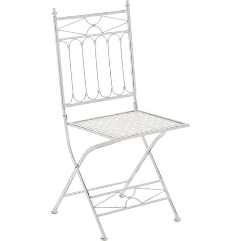 Chaise pliable de jardin terrasse balcon design rustique en fer forgé blanc vieilli 100003593 (1/2)
