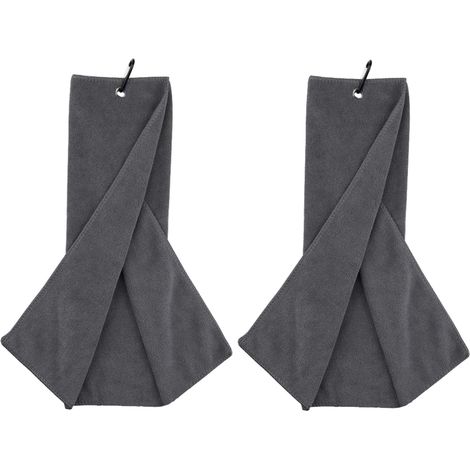 Lot de 2 serviettes de golf en microfibre, légères, excellente absorption d'eau, avec mousqueton, 40 x 40 cm (1/5)