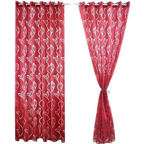 (Rot) 2 Stück transparente rote Vorhänge 100x250 cm mit Blattmuster, elegante Dekoration für Wohnzimmer, Schlafzimmer und Esszimmer (1/4)
