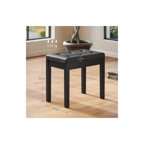 Banc de Piano Coffre avec Siège Rembourré et Rangement Sous Assise, Pieds en Bois, Similicuir Noir (1/5)