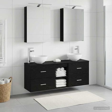 vidaXL Juego de Muebles de Baño 5 uds. Roble Negro (1/5)