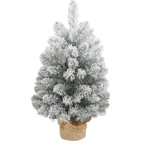 Mini-Weihnachtsbaum künstlich 60 cm, 72 Spitzen, Schnee, 6 Zapfen, Zement-Fuß (1/5)