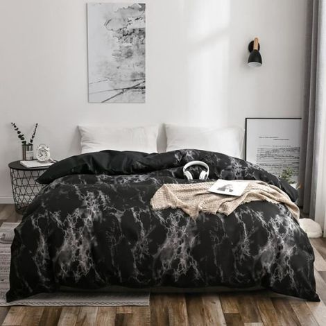 Parure de Lit - Housse de couette 200X200cm - Noir - 100% Polyester (1/4)