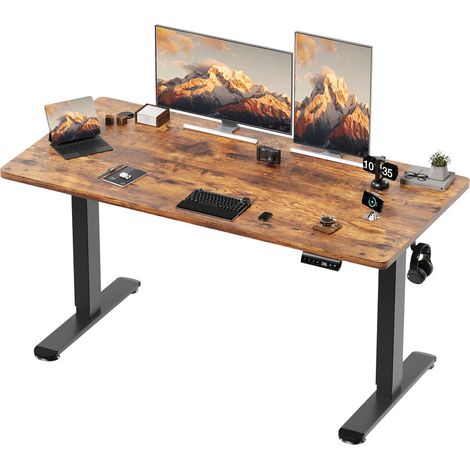 Devoko – Bureau assis debout électrique 140x70 cm – Réglable en hauteur 72-116 cm – 3 hauteurs mémoire – Système anti-collision – Plateau en bois (1/5)