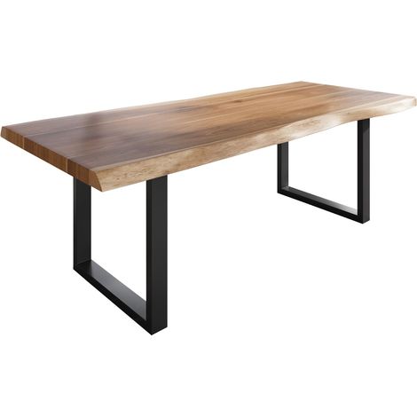 Esstisch Baumkante massiv Akazie natur 240 x 110 U-Gestell Metall schwarz TITAN (1/5)