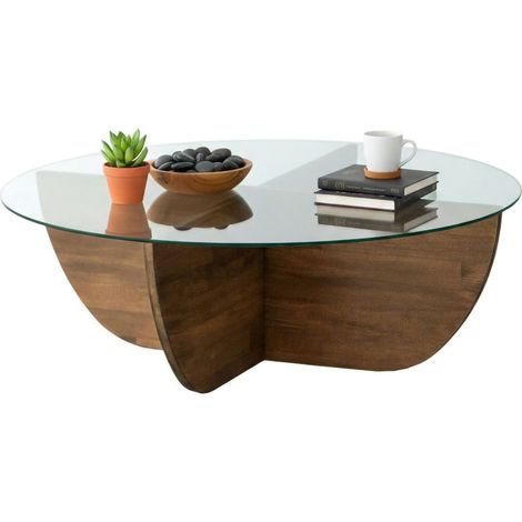 Dmora - Tavolino da salotto Phoebe, Tavolo basso da caffè, Portariviste per divano, Ripiano da soggiorno, 90x90h30 cm, Noce, con imballo rinforzato, con imballo rinforzato