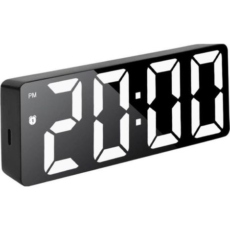 Réveil-réveil numérique-horloge-Réveil miroir LED-Réveil numérique-Horloge électronique Grand écran Horloge de b-Noir et (1/5)