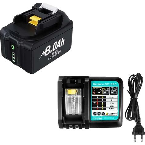 Batería para herramientas eléctricas, capacidad de 8000 mAh, compatible con BL1830, 1 x 8,0 Ah, 1 x Cargador (1/2)