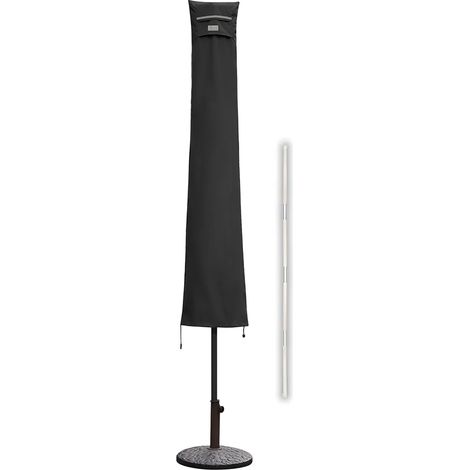 Housse de protection Sekey pour parasols jusqu'à Ø350 cm, parasols de jardin et parasols de marché 300 x 200 cm, en tissu Oxford 600D avec fermeture éclair et mât, noire (1/5)