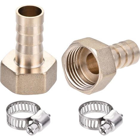 Raccord Cannelé Tube Laiton Connecteur Adaptateur 12mm Barbelé x G1/2 Femelle Tuyau avec 9-16mm Tube Pince 2Ensemble (1/5)