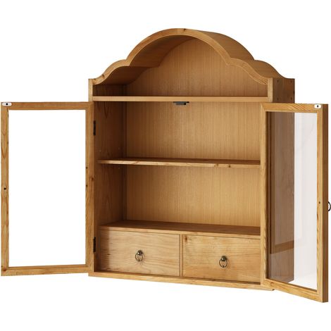 Pensile da parete rétro in legno e vetro con 2 cassetti 60x22x76,5 cm naturale HOMVRA (1/5)