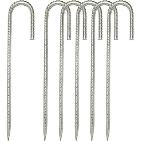 Paquete de 6 anclajes de suelo, estacas de acero reforzado para carpa, clavijas de seguridad con gancho en J, anclaje de suelo para toldo de trampolín de 12 pulgadas, acero resistente (1/4)