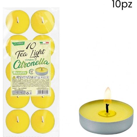 TRADE SHOP - Set 10 Candele Tealight Alla Citronella Per Esterni Giardino Antizanzare Antimosche 617964 -