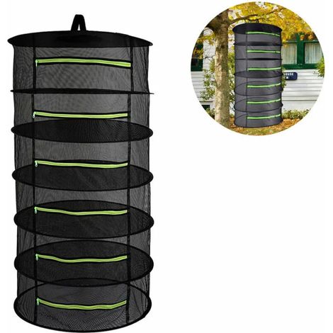 Filet de séchage suspendu 6 couches pour plantes, maille noire avec fermeture éclair, pliable – DELKEVIC