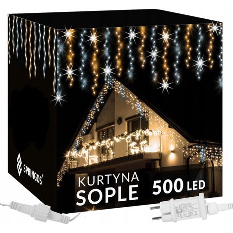 LUCI DI GHIACCIOLO ALBERO DI NATALE 500LED TENDA LUMINOSA FLASH ESTERNO BIANCO TELECOMANDO