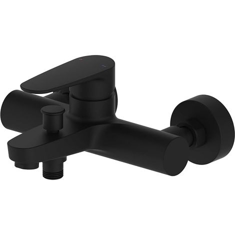 Wall-Mounted Bath Mixer Tap Black Zinc Handle Anti-Limescale Aerator (1/5)