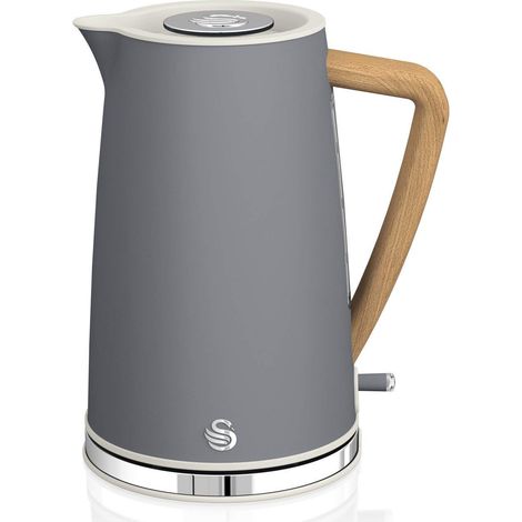 Swan Nordic Bollitore elettrico ultra veloce, senza fili, design moderno, 1,7 l, 2200 W, manico effetto legno, spegnimento automatico, grigio