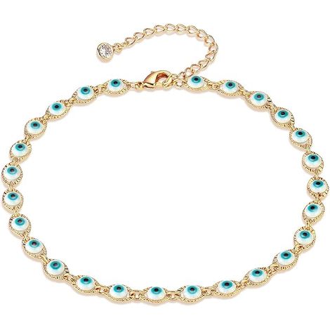 Bracelet de cheville simple en chaîne dorée, plaqué or 14 carats/argent, orné d'un délicat disque œil protecteur, bijou de cheville pour femme, idéal pour l'été et la plage. (1/5)