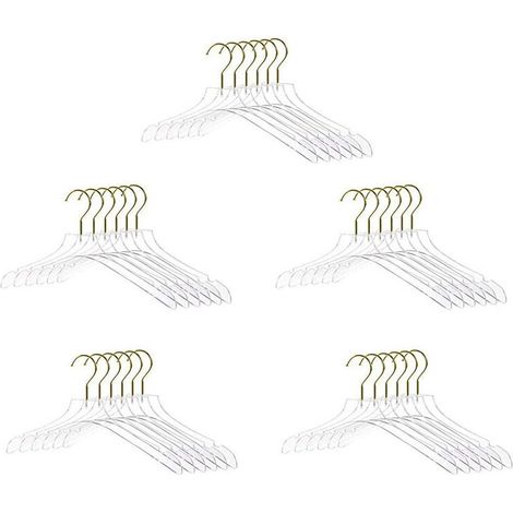 25 transparente Kleiderbügel mit goldenen Haken, transparente Hemdenbügel mit Kerben, geeignet für Damen, Kinder und kleine Gegenstände
