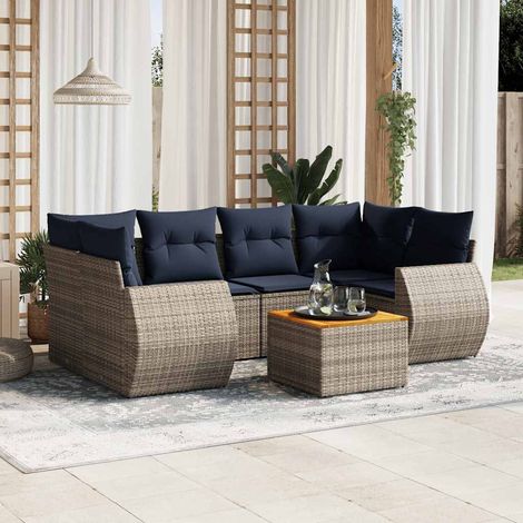 7-teiliges Gartensofa-Set mit Kissen, grau, Polyrattan (1/5)