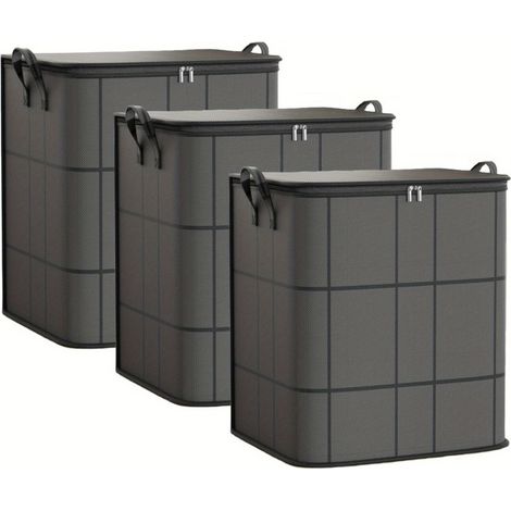 Lot de 3 grands sacs de rangement pour vêtements — Bacs de rangement pliables avec poignées renforcées et fermetures éclair robustes (1/4)
