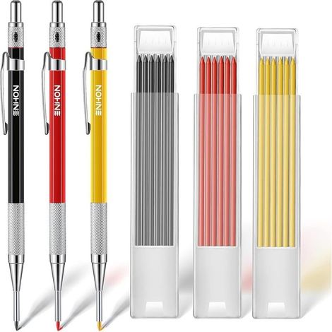 Crayons de Charpentier Mécanique avec 36 Recharges de 2 mm, Crayon de Menuiserie avec Taille Crayon Intégré, pour Travail du Bois Construction (1/5)