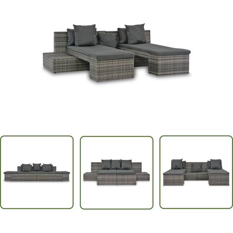 INLIFE Salon de jardin 4 pcs avec coussins Résine tressée Gris (1/5)