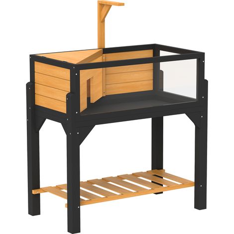 Wooden Tortoise House Storage Shelf, Clear Observation Windows, Lamp Holder, Openable Top, Built-in Tray, Yellow (1/5)