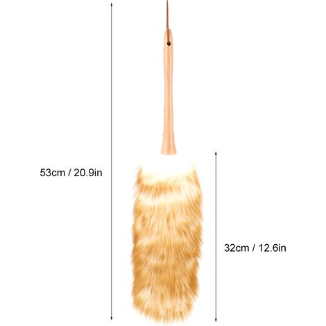 Balai de Poussière Naturel à Laine de Mouton avec Manche Bois, Anti-Static, 53 cm, Bois/Blanc, Économique, Souple et Sécuritaire (1/5)