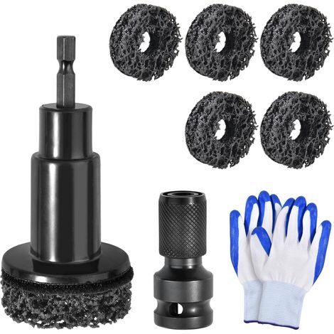 Kit de nettoyage et de resurfaçage de moyeu de roue avec adaptateur et gants  pour perceuse électrique de 1,27 cm (1/4)