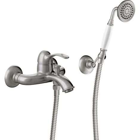 TRES 24217001AC TRES CLASIC Grifo Monomando Mural para Bañera y Ducha Color Acero - ref: 24217001AC