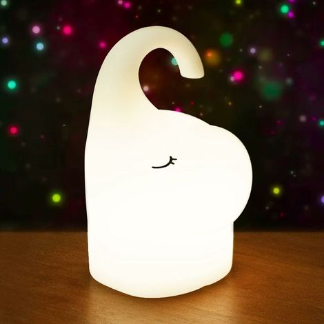 Green Mobility-Veilleuse pour enfants bébé,Silicone éléphant blanc, cadeau mignon pour enfants, portable, fonctionne à piles, minuterie, luminosité réglable (1/5)